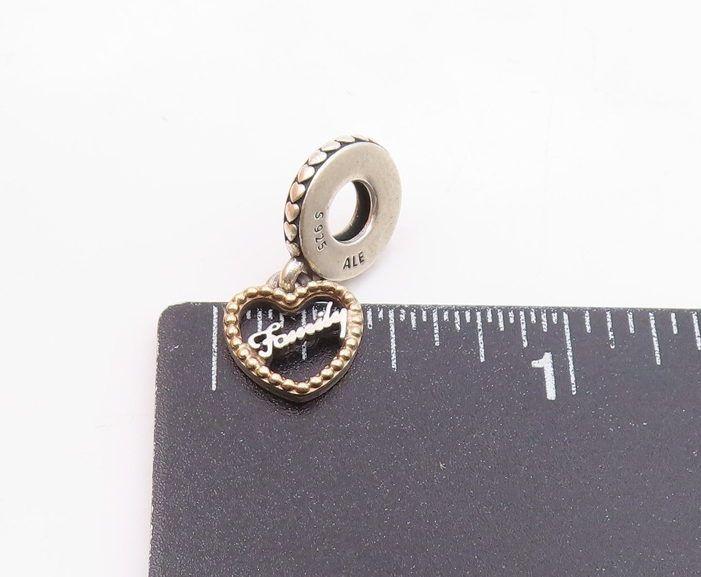 PANDORA 925 Silver & 14K GOLD Vintage Family Love Heart Pendant PT18721