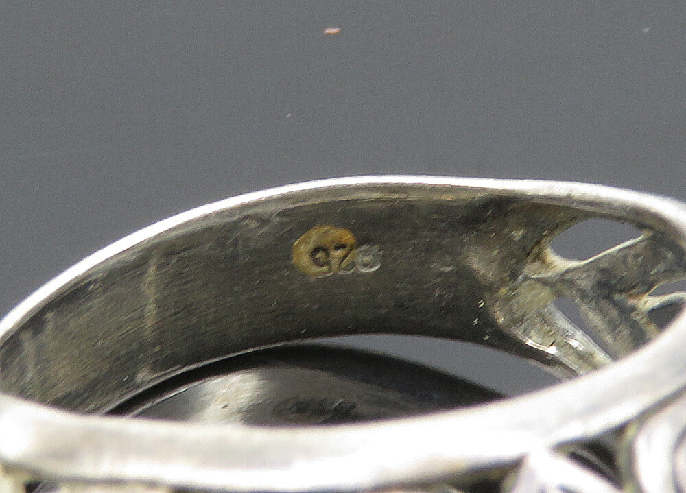 925 Sterling Silver Vintage Dark Tone Floral Swirl Band Ring Sz 8 RG20307