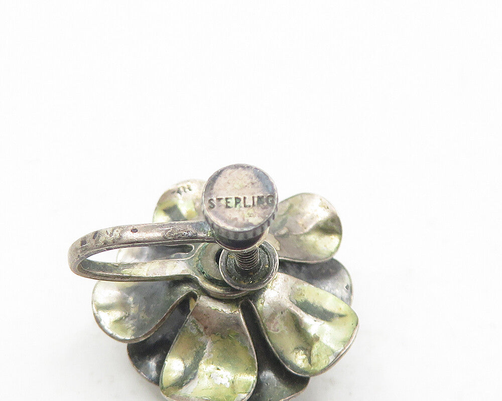 925 Sterling Silver Vintage Dark Tone Flower Non Pierce Earrings EG6147