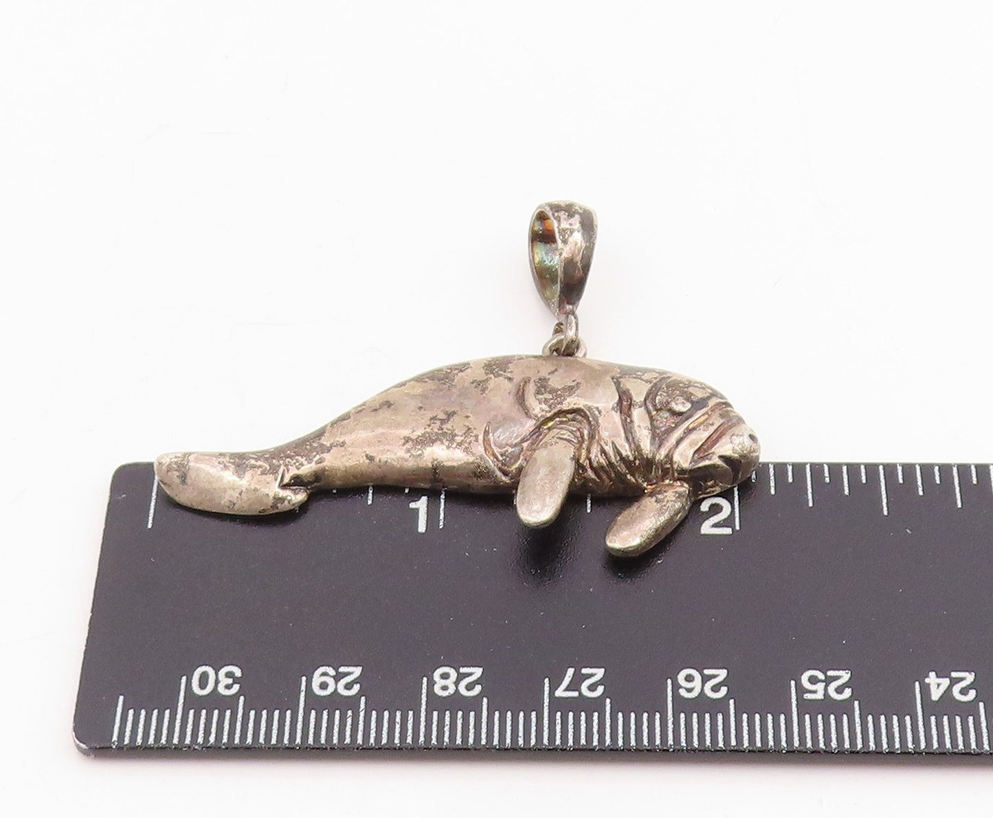 925 Sterling Silver Vintage Pendant Carved Sea Cow Ocean Manatee Charm PT25887