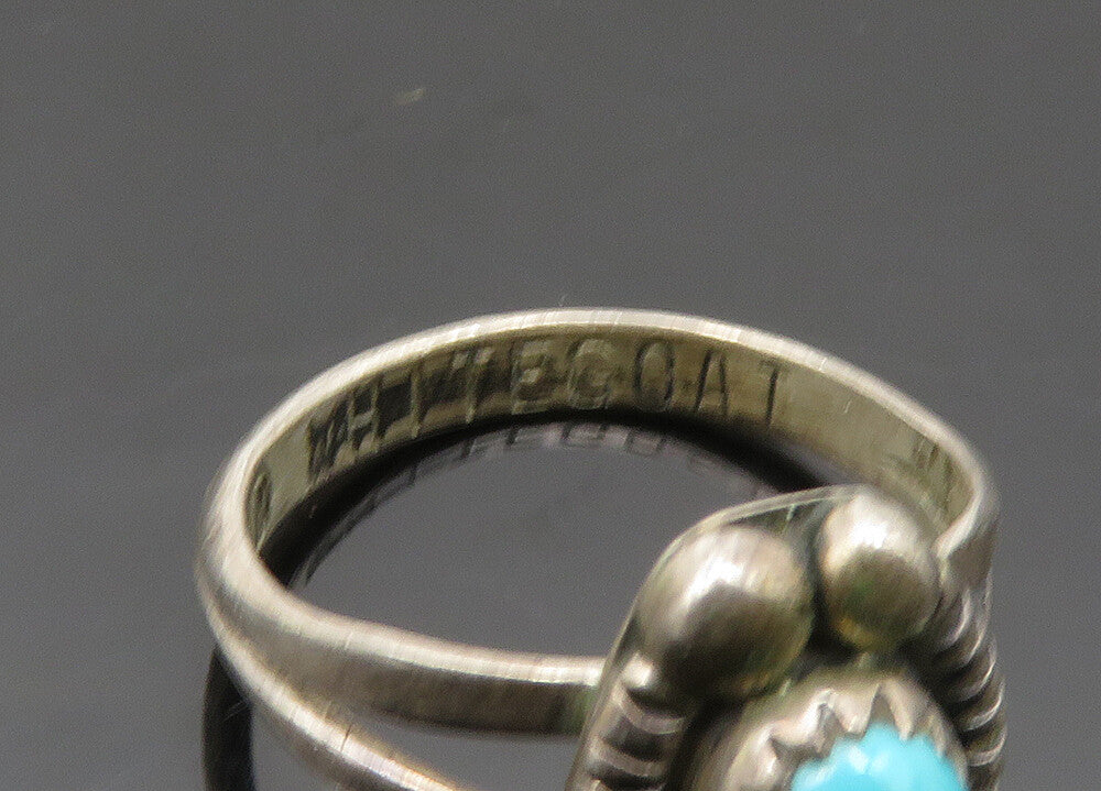 D. WHITEGOAT NAVAJO 925 Silver Vintage Turquoise Band Ring Sz 4.5 RG20441