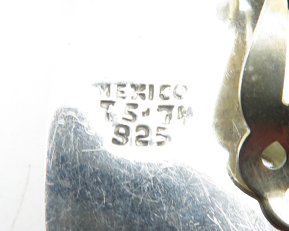 MEXICO 925 Sterling Silver Vintage Shiny Modernist Non Pierce Earrings EG5851