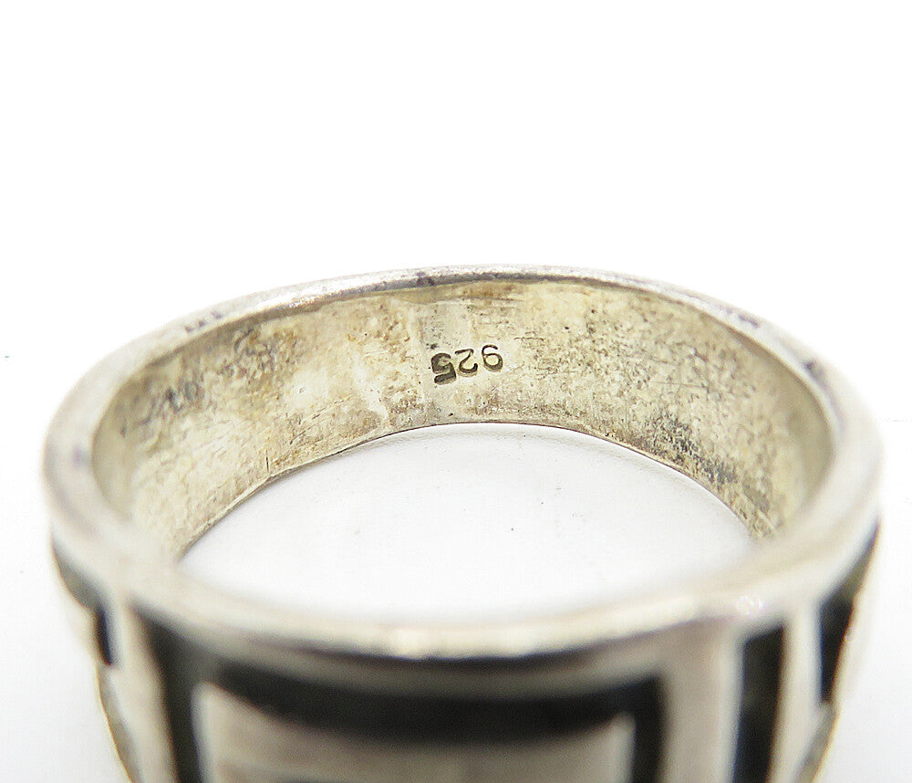 925 Sterling Silver Vintage Shiny Greek Key Tapered Band Ring Sz 6 RG5355
