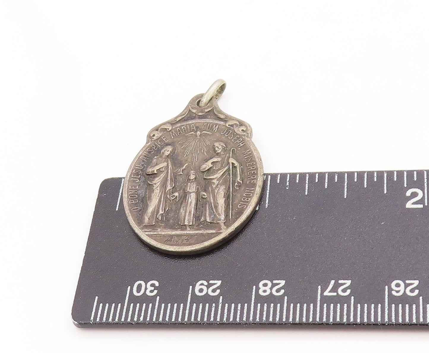 925 Sterling Silver Vintage Pendant Antique Holy Family Religious Medal PT25074