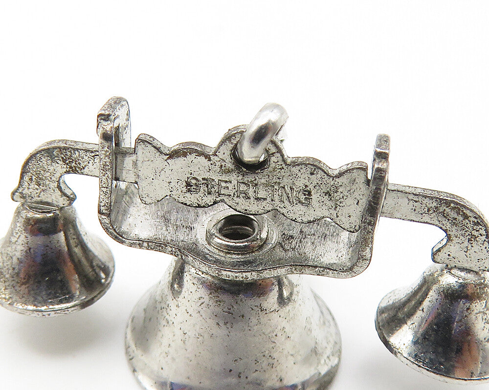 925 Sterling Silver Vintage Dark Tone Old Fashioned Telephone Pendant PT8488