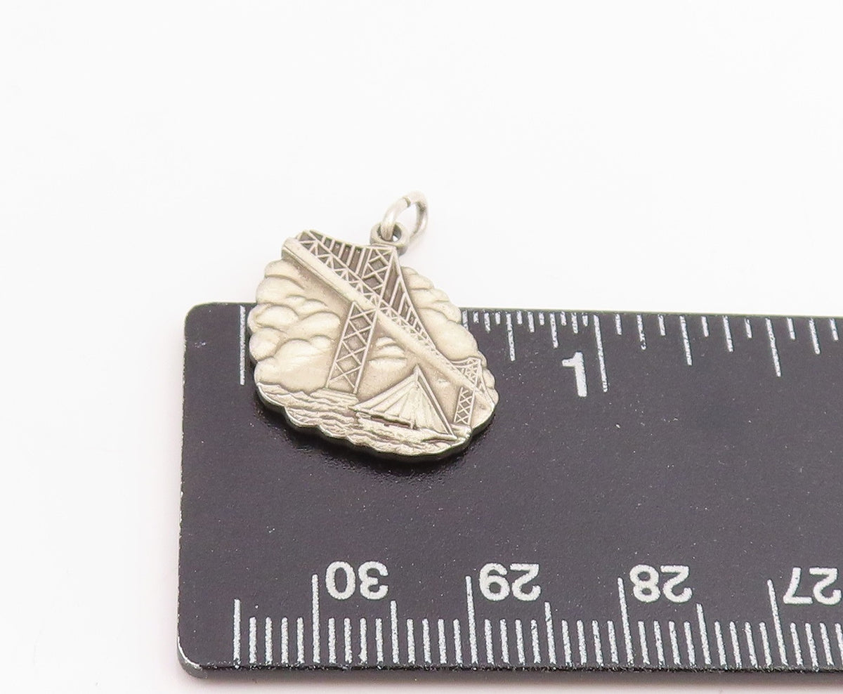 925 Sterling Silver Vintage Pendant Chesapeake Bay City Bridge Charm PT25180
