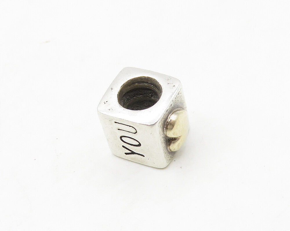 925 Sterling Silver & 14K GOLD Vintage Two Tone I Love you Charm Bead TR2348