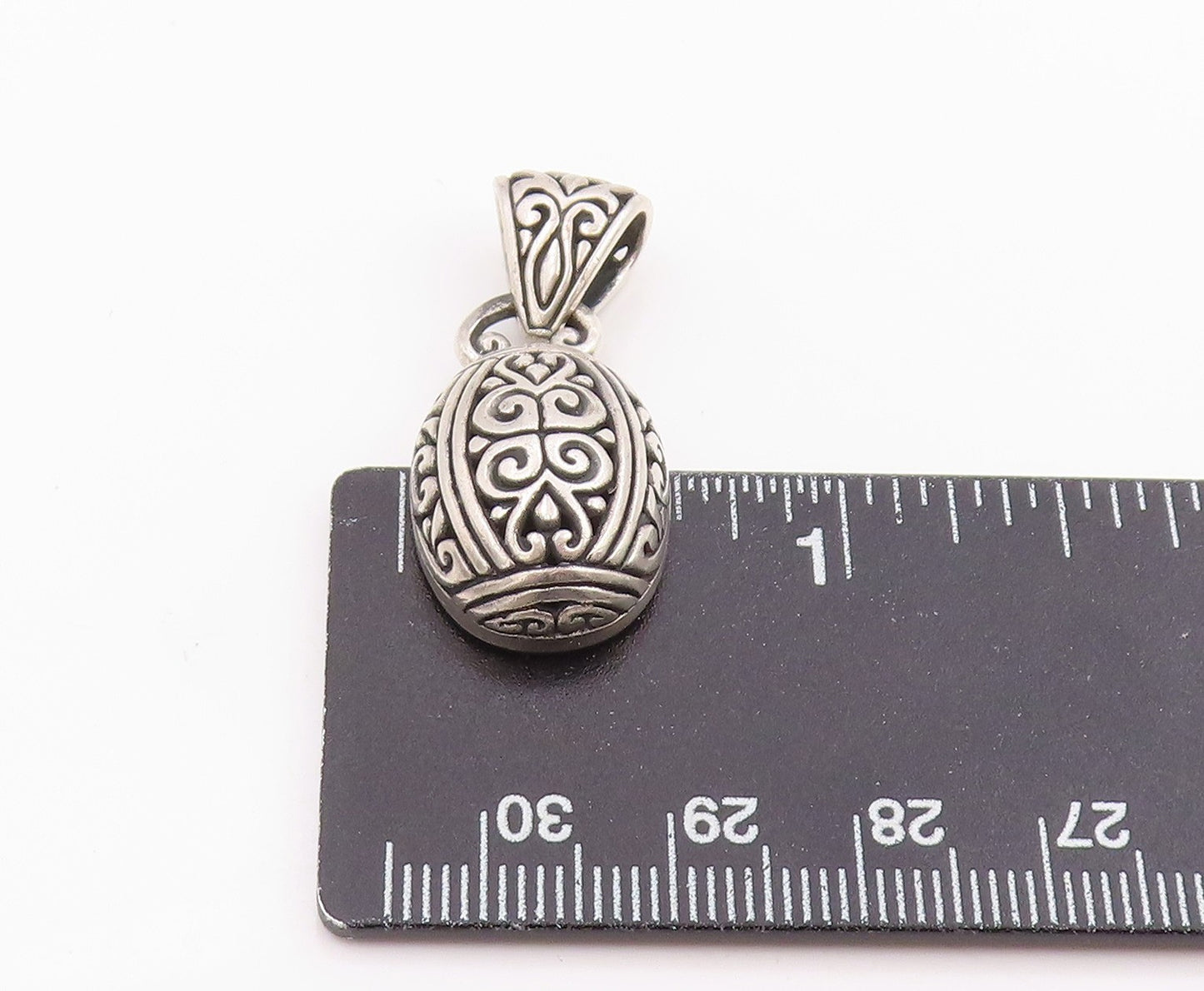 925 Sterling Silver Vintage Pendant Intricate Scrollwork Oval Dome Charm PT26136