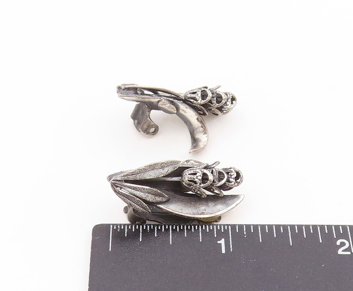 925 Sterling Silver Vintage Earrings TORTOLANI Calla Lily Floral Clip On EG14031
