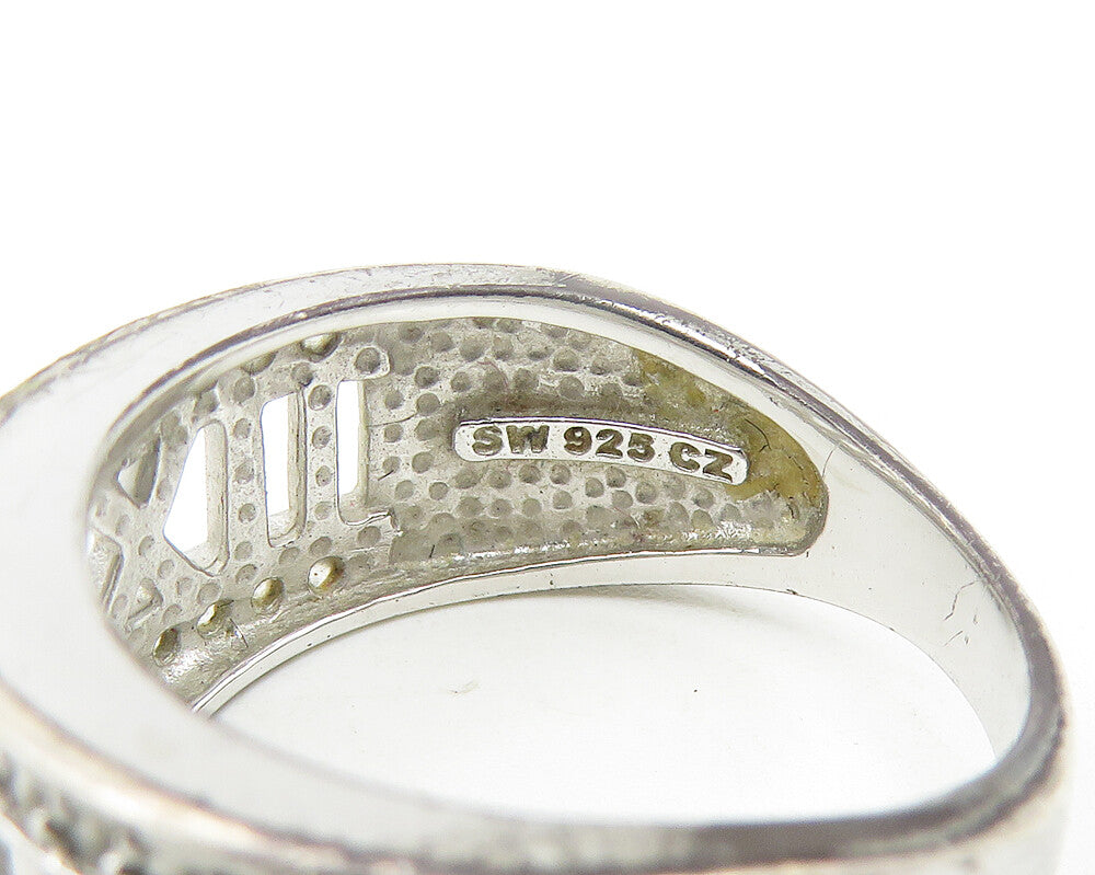 925 Sterling Silver Vintage Topaz Roman Numerals Band Ring Sz 6 RG11128