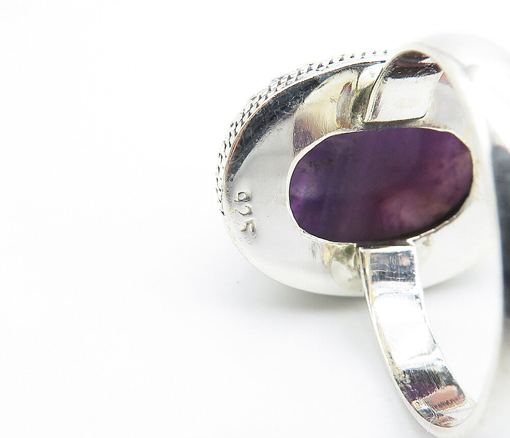 925 Sterling Silver Cabochon Cut Amethyst Oval Cocktail Ring Sz 9 RG7750