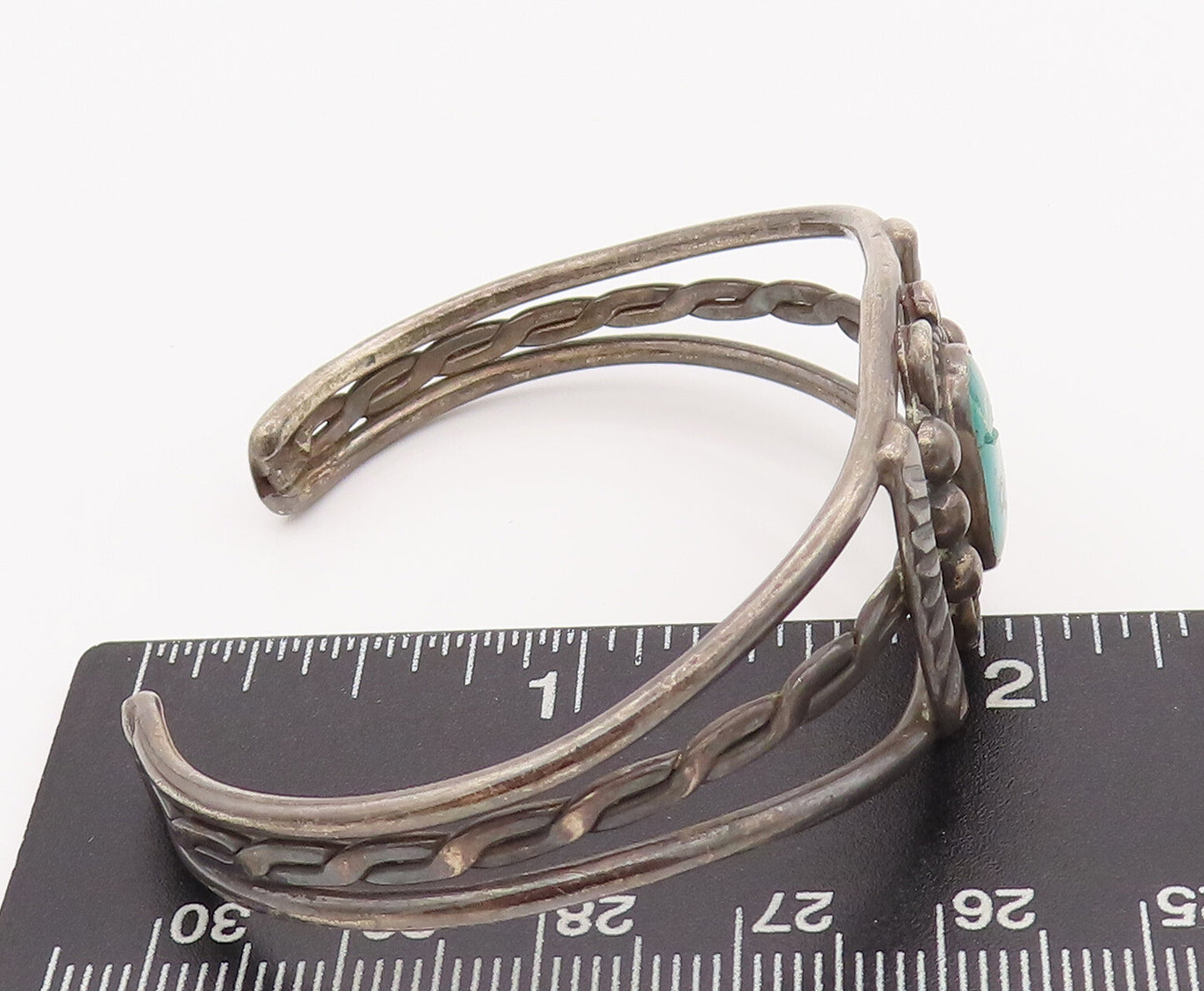 925 Sterling Silver Vintage Bracelet Turquoise Southwestern Design Cut BT10196