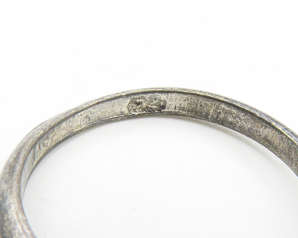 925 Sterling Silver Vintage Oxidized Love Heart Band Ring Sz 7.5 RG11743