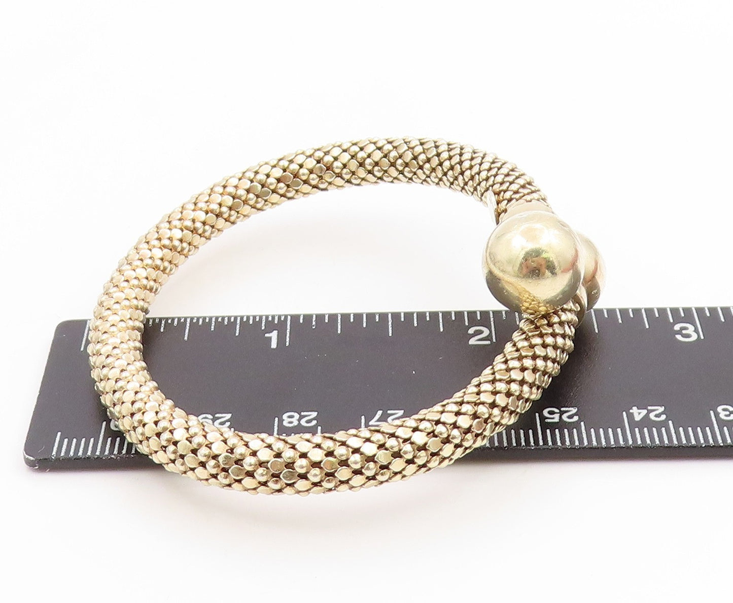 925 Sterling Silver Vintage Bracelet Chunky Bypass Bangle With Ball Ends BT11807