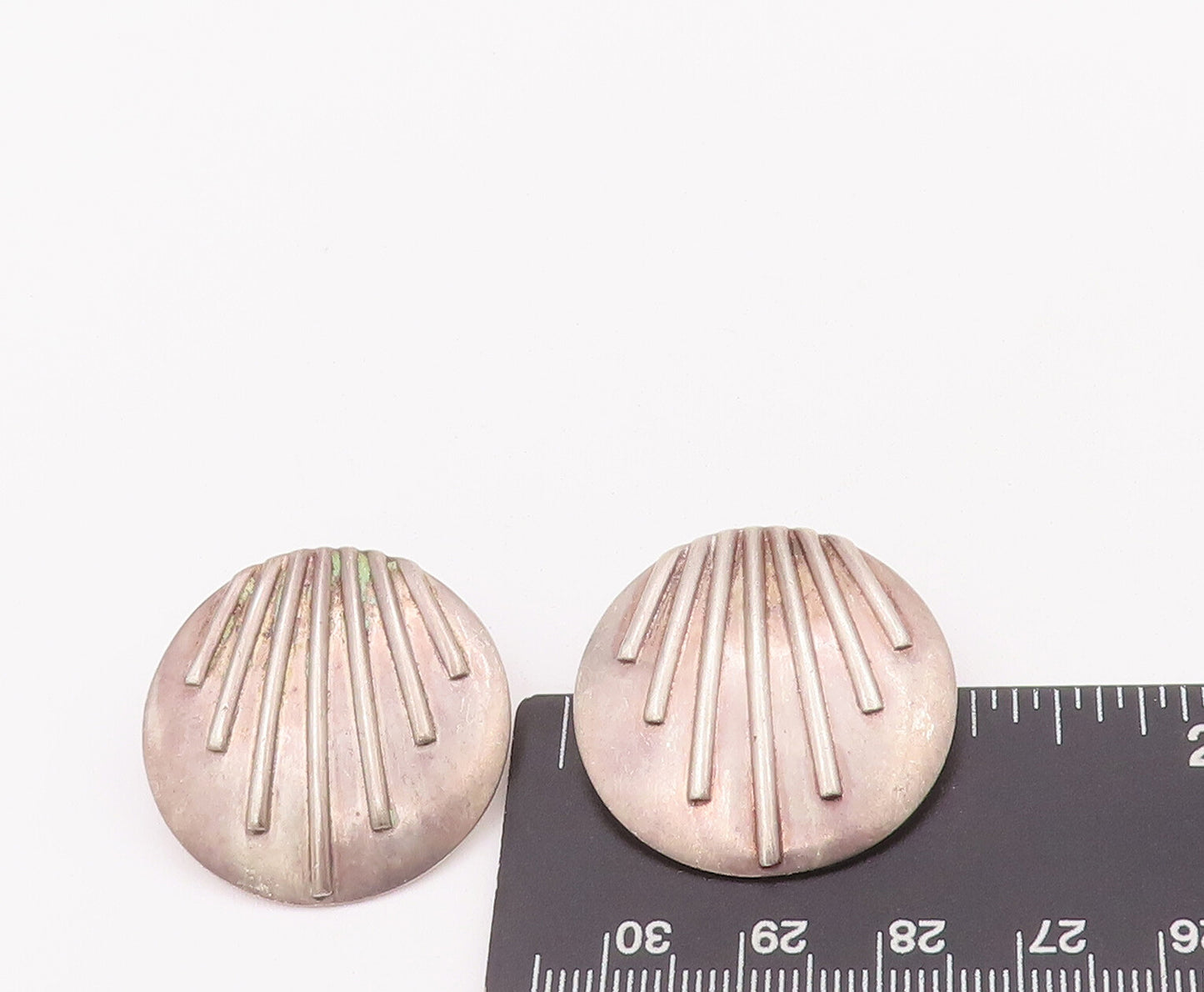925 Sterling Silver Vintage Earrings Minimalist Round Grooved Lines EG12919