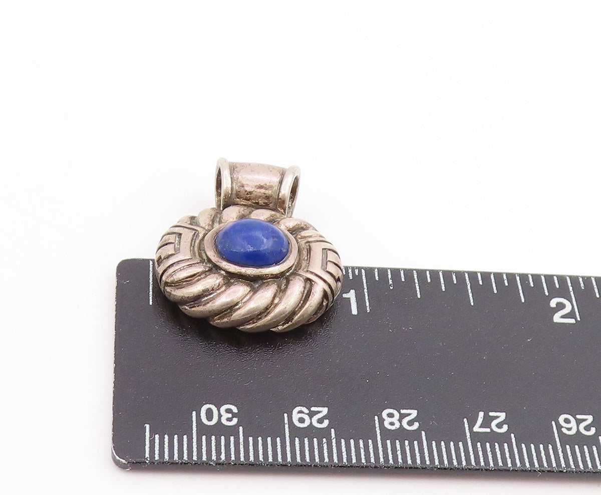 925 Sterling Silver Vintage Pendant Oval Cabochon Lapis Lazuli Charm PT25630