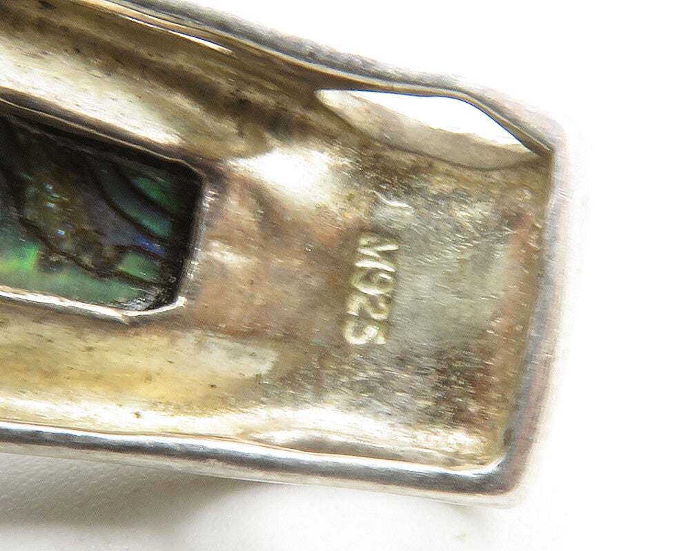 925 Sterling Silver Vintage Inlaid Abalone Shell Dark Tone Pendant PT10523