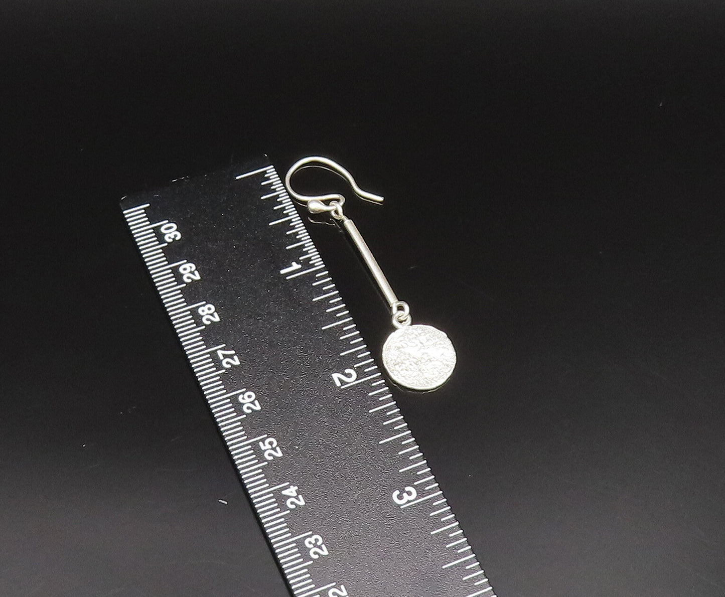925 Sterling Silver Vintage Polished Line Rough Disc Dangle Earrings EG11718
