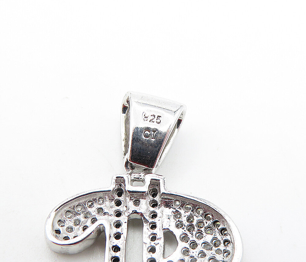 925 Silver Shiny Cubic Zirconia & Black Hematite Dollar Sign Pendant PT5201
