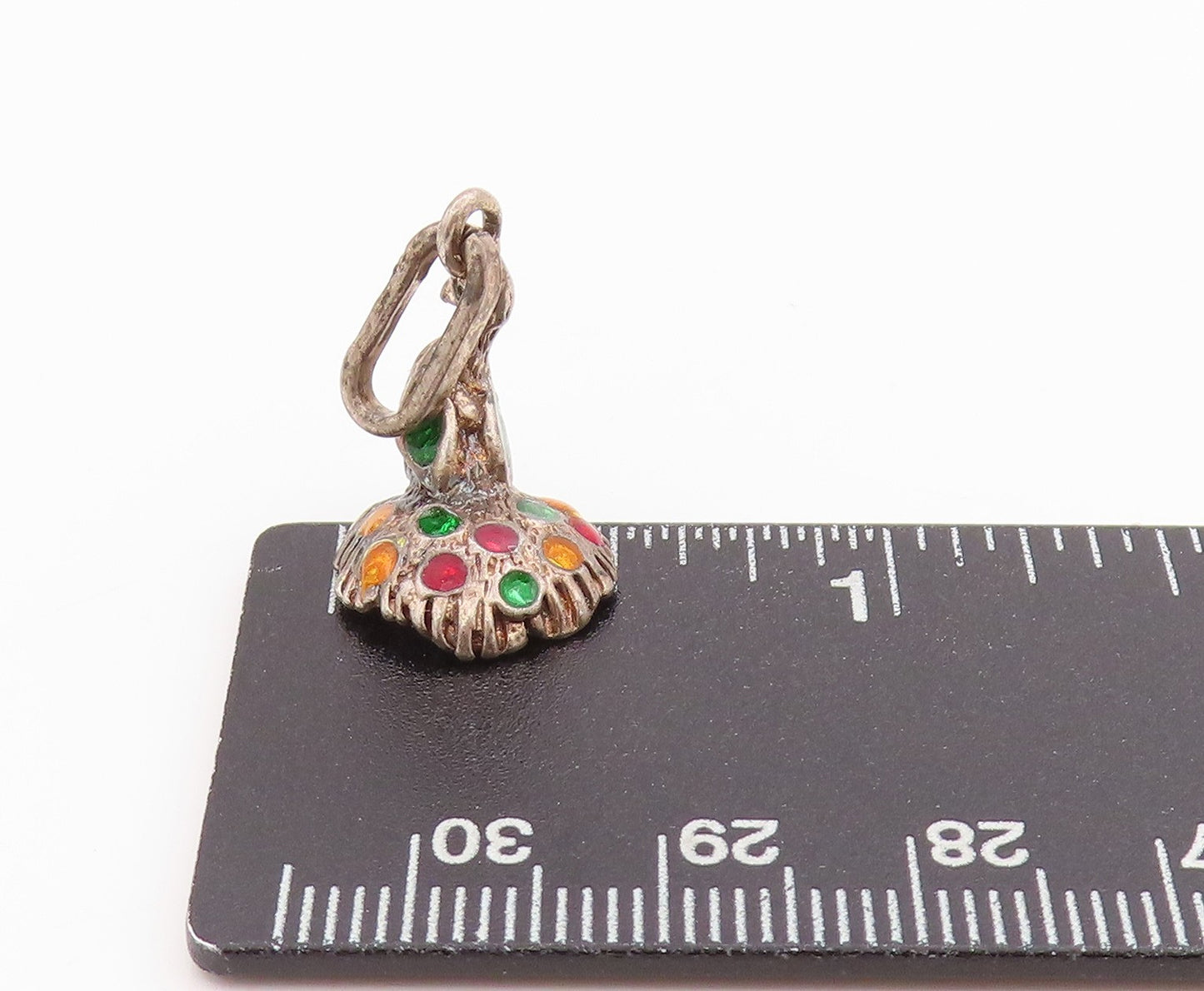 925 Sterling Silver Vintage Pendant Enameled 3D Carved Peacock Charm PT24426