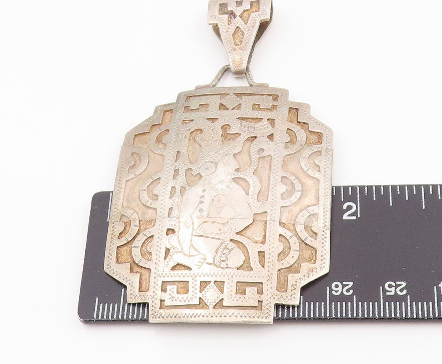 925 Sterling Silver Vintage Pendant Intricate Geometric Figural Motif PT25519