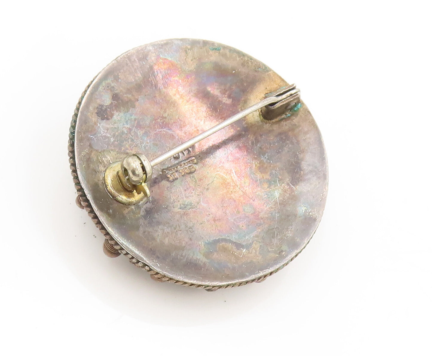 ISRAEL 925 Sterling Silver Vintage Antique Beaded Turquoise Brooch Pin BP10371