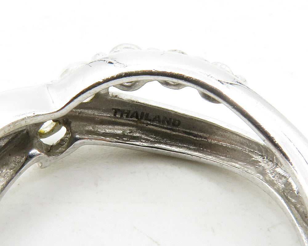 925 Sterling Silver Graduated White Topaz Shiny Round Band Ring Sz 8 RG12936
