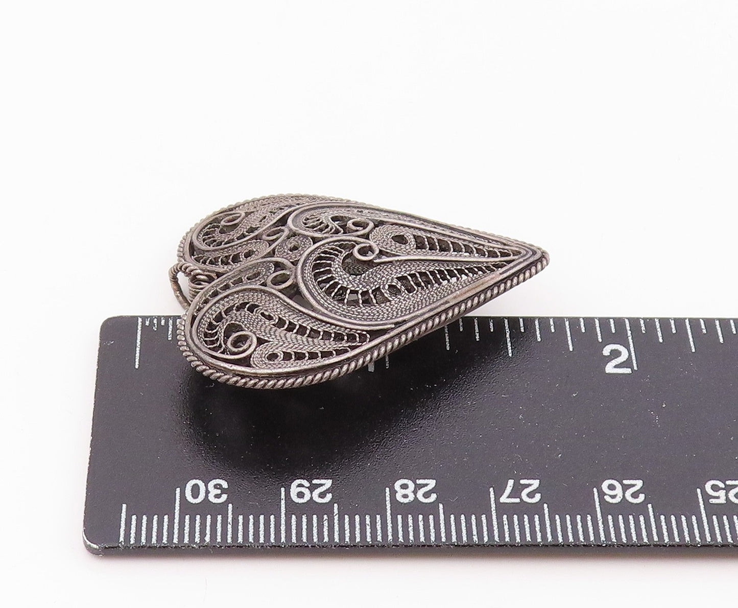 925 Sterling Silver Vintage Filigree Swirl Love Heart Pendant PT20550