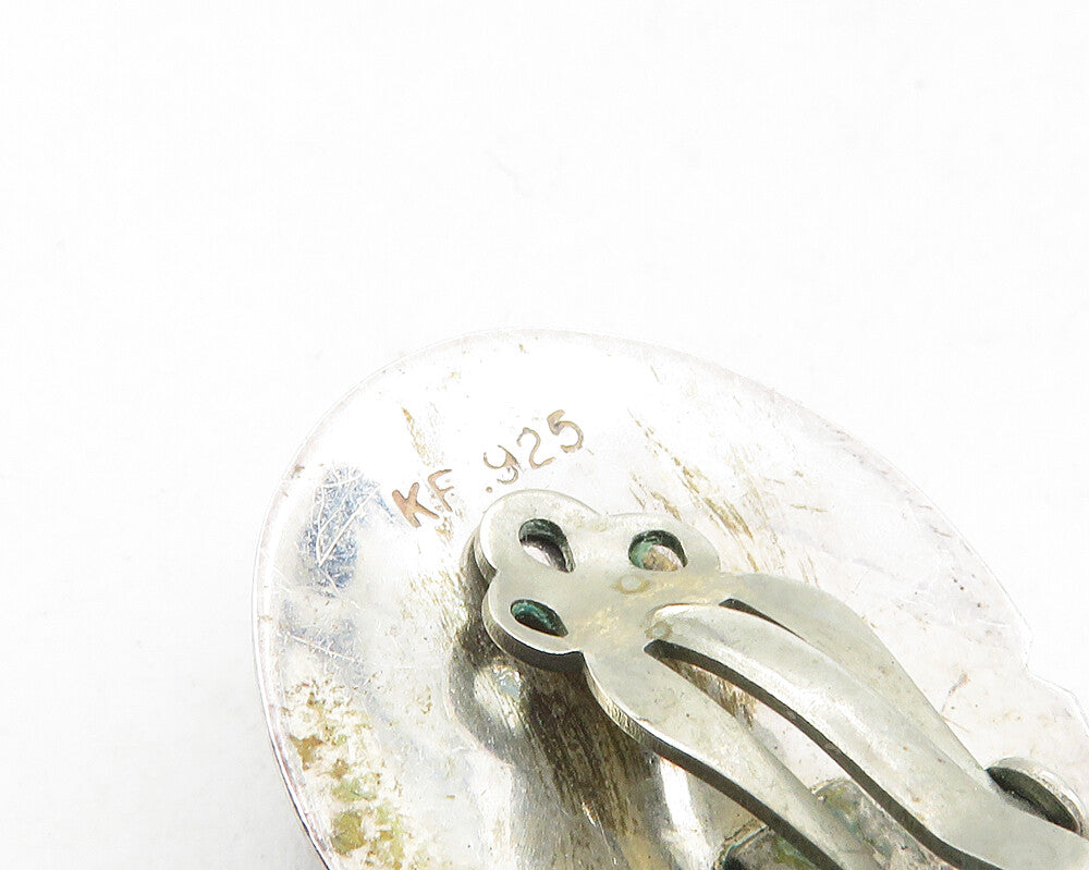 NAVAJO 925 Sterling Silver Vintage Abalone Shell Etched Drop Earrings EG5053