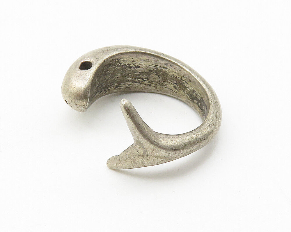 925 Sterling Silver Vintage Dark Tone Dolphin Motif Band Ring Sz 4 RG10325