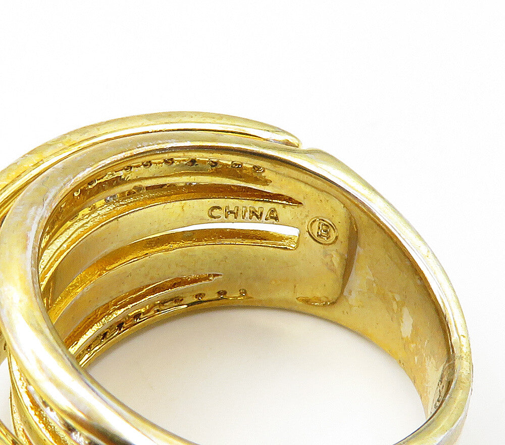 925 Sterling Silver Genuine Diamonds Gold Plated Split Band Ring Sz 7 RG15535