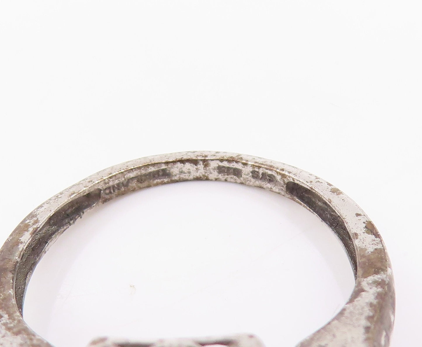 925 Sterling Silver Vintage Ring Antique Dark Tone 2 Tone CZ Sz 8 RG31781