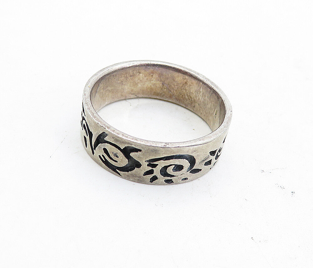 925 Sterling Silver Vintage Large Oxidized Pattern Band Ring Sz 11 RG4555