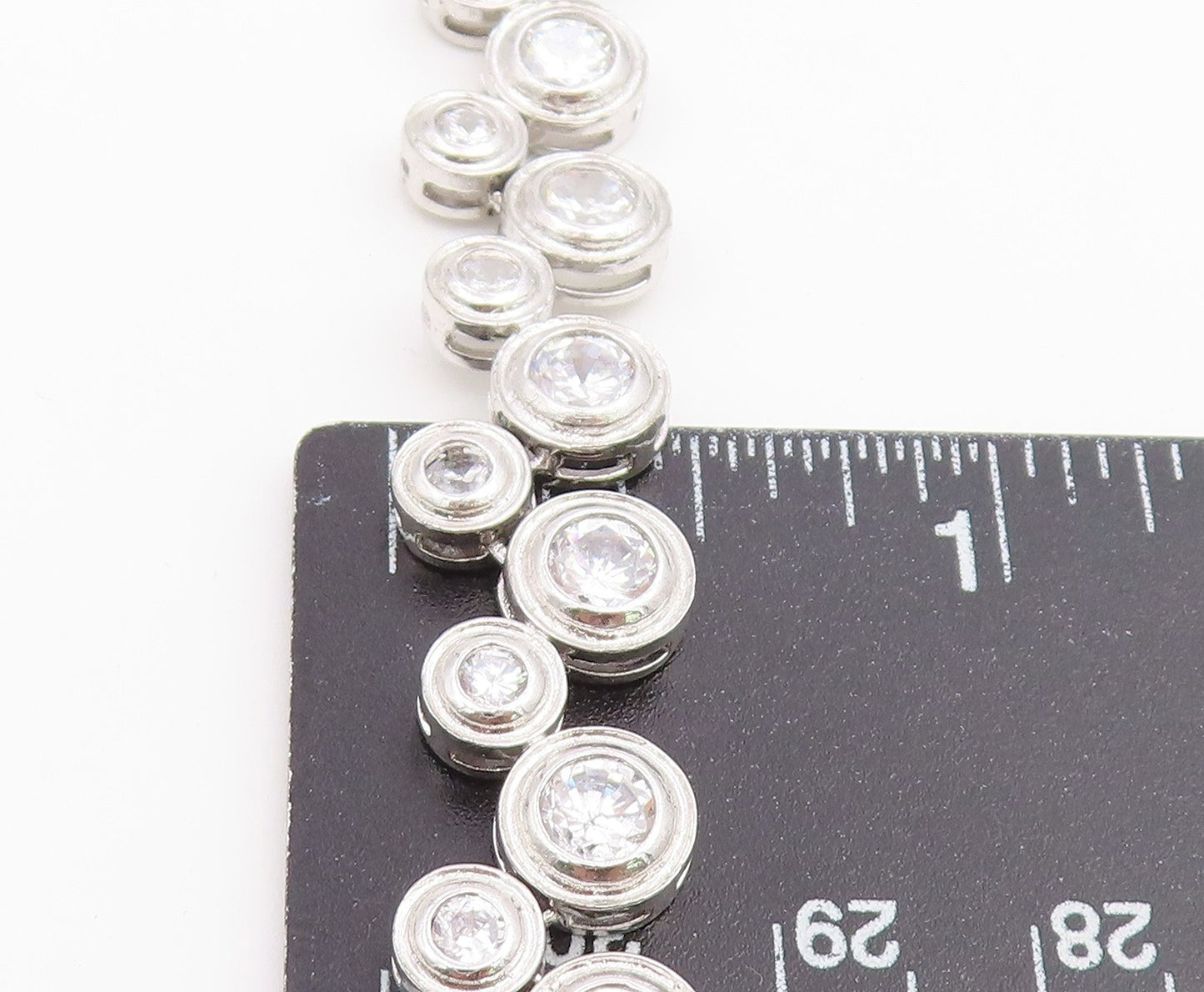 925 Sterling Silver Vintage Necklace Modern CZ Cascading Bubble Choker NE4900