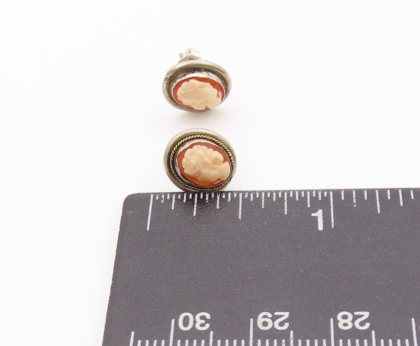 925 Sterling Silver Vintage Earrings Minimalist Mini Cameo Studs EG13555