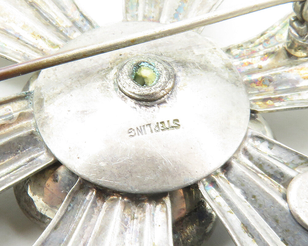 HARRY ISKIN 925 Sterling Silver Vintage Topaz Flower Motif Brooch Pin BP6675