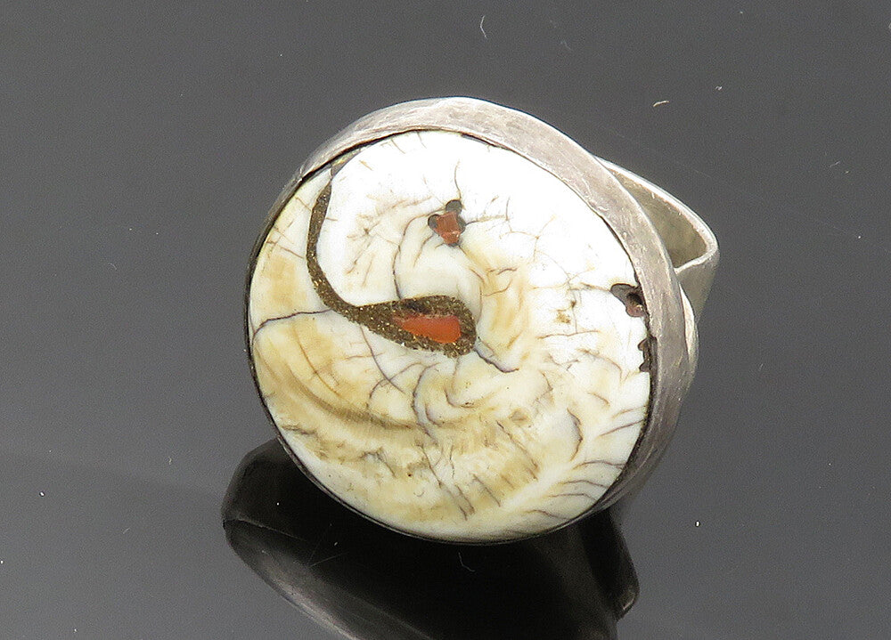 925 Sterling Silver Vintage Round Jasper Heavy Cocktail Ring Sz 9 RG20240