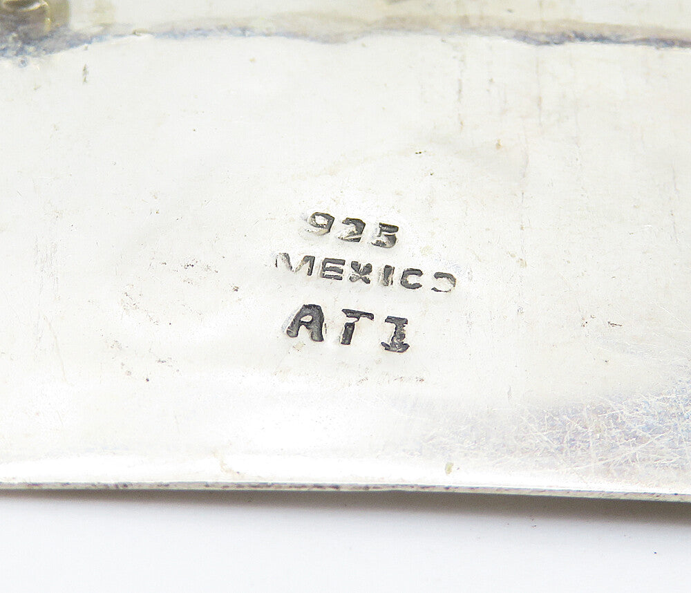 MEXICO 925 Sterling Silver Vintage Teacher Etched Square Brooch Pin BP2889