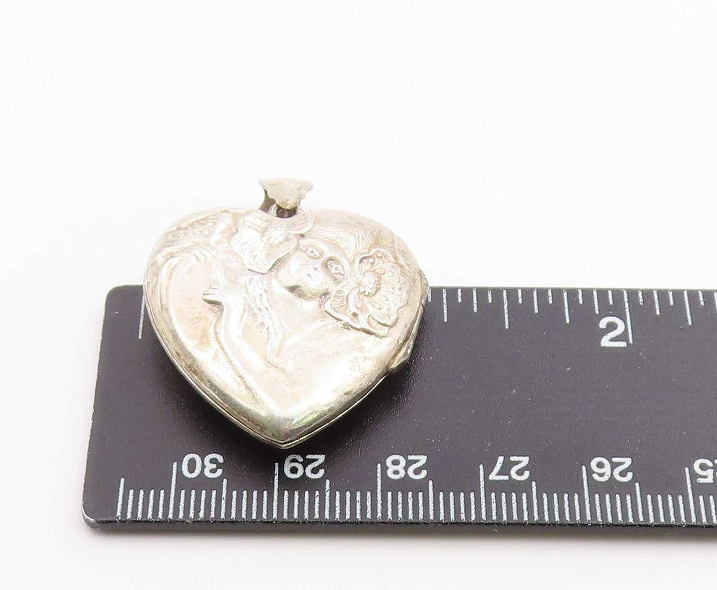 925 Sterling Silver Vintage Pendant Art Nouveau Style Love Heart OPENS PT26283