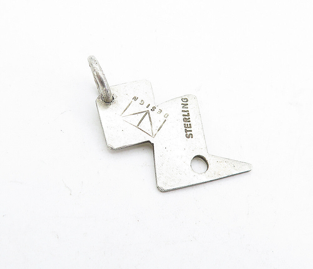 925 Sterling Silver Vintage Etched Pattern Thunder Bolt Drop Pendant PT3649