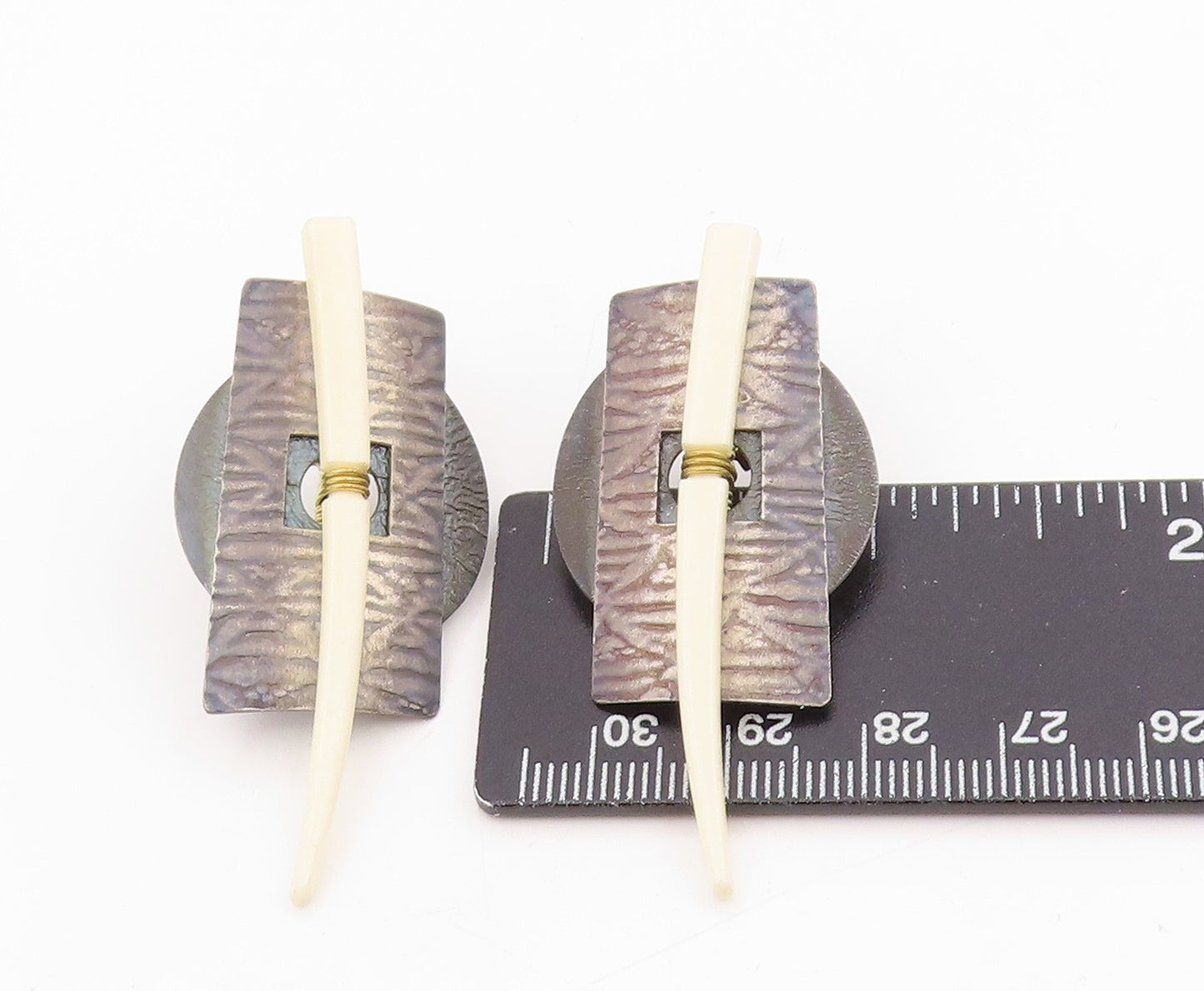 14k Gold & 925 Sterling Silver Vintage Earrings ROPER Tribal Shields EG13984