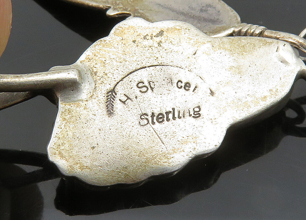 H. SPENCER NAVAJO 925 Silver Vintage Floral Leaf Feather Pendant PT16496