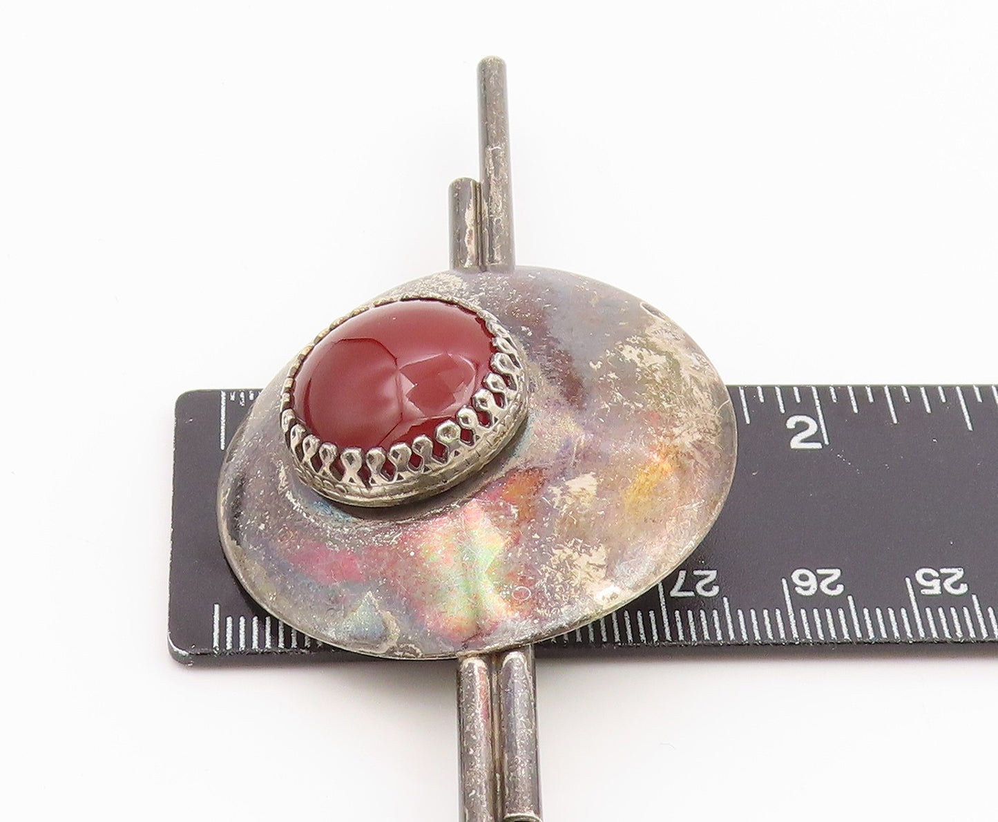 925 Sterling Silver Vintage Brooch Cabochon Carnelian Geometric Pin BP12448