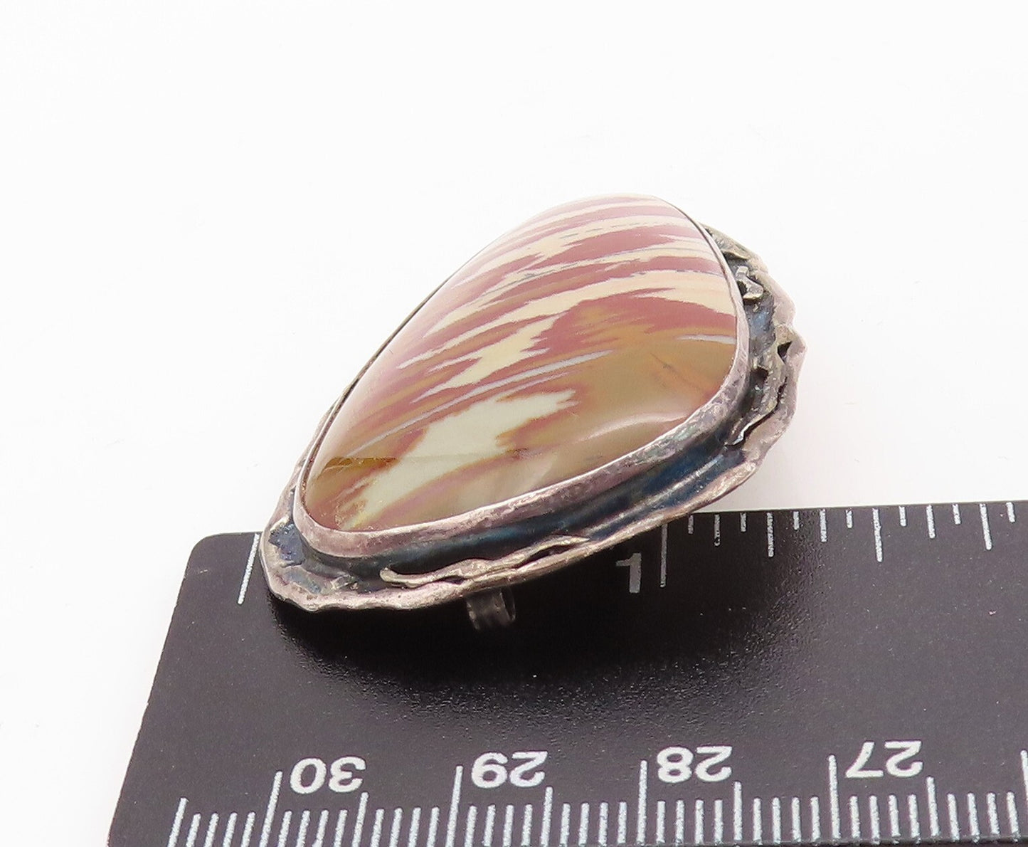 925 Sterling Silver Vintage Brooch Pin Brutalist Large Gemstone BP11276