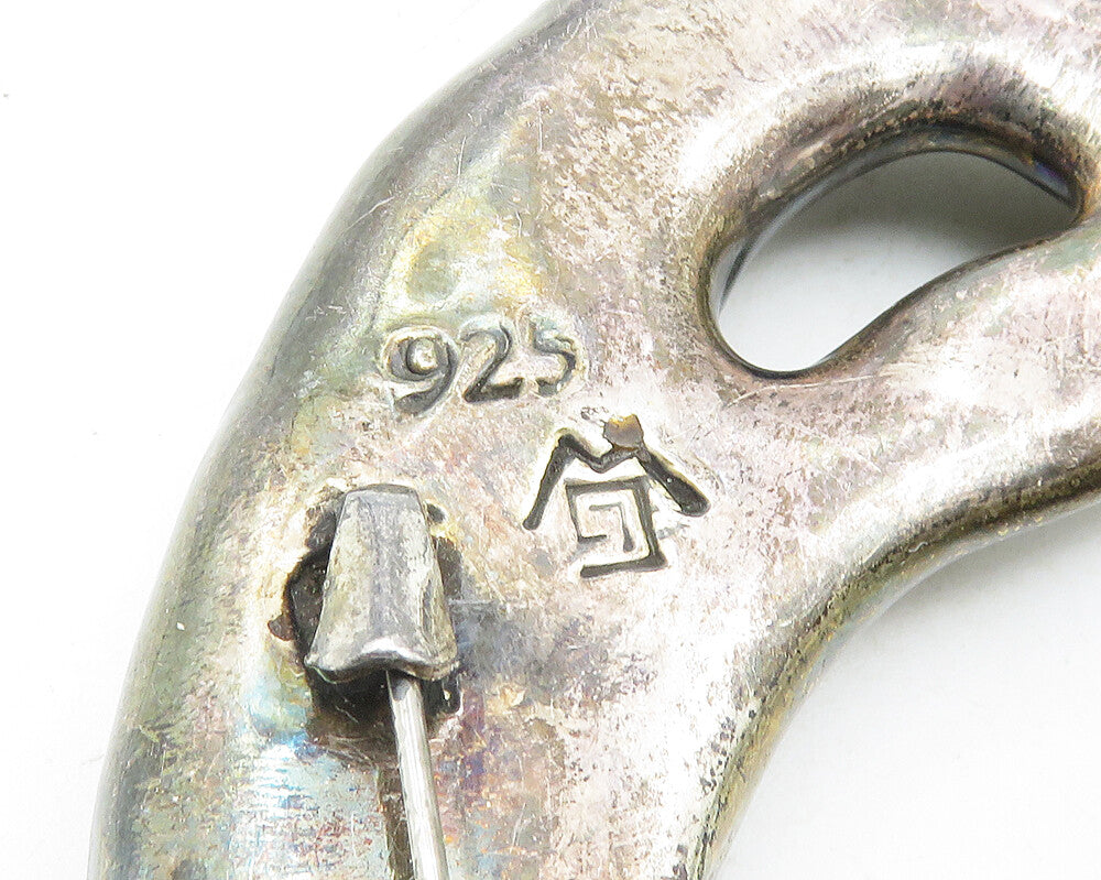 925 Sterling Silver Vintage Dark Tone Sculpted Woman Motif Brooch Pin BP4188