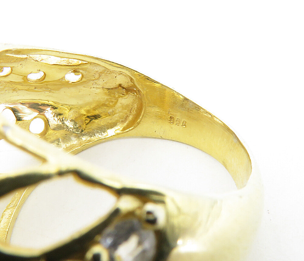 925 Sterling Silver Topaz Gold Plated Love Heart Cocktail Ring Sz 8 RG8728