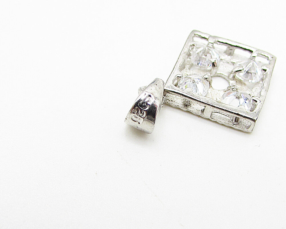 925 Sterling Silver Inlay White Cubic Zirconia Drop Pendant PT2005