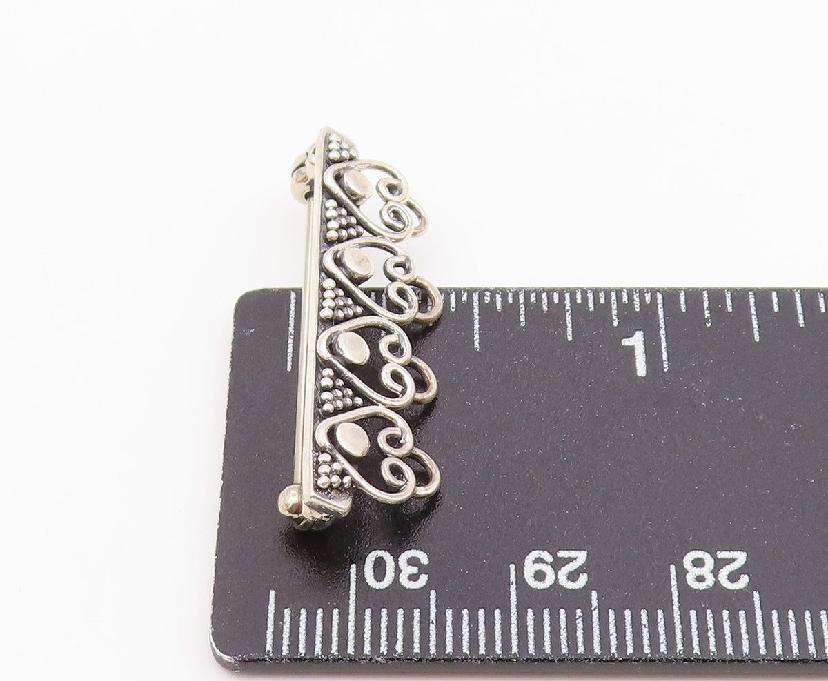 925 Sterling Silver Vintage Dotted Four Open Love Hearts Brooch Pin BP9622