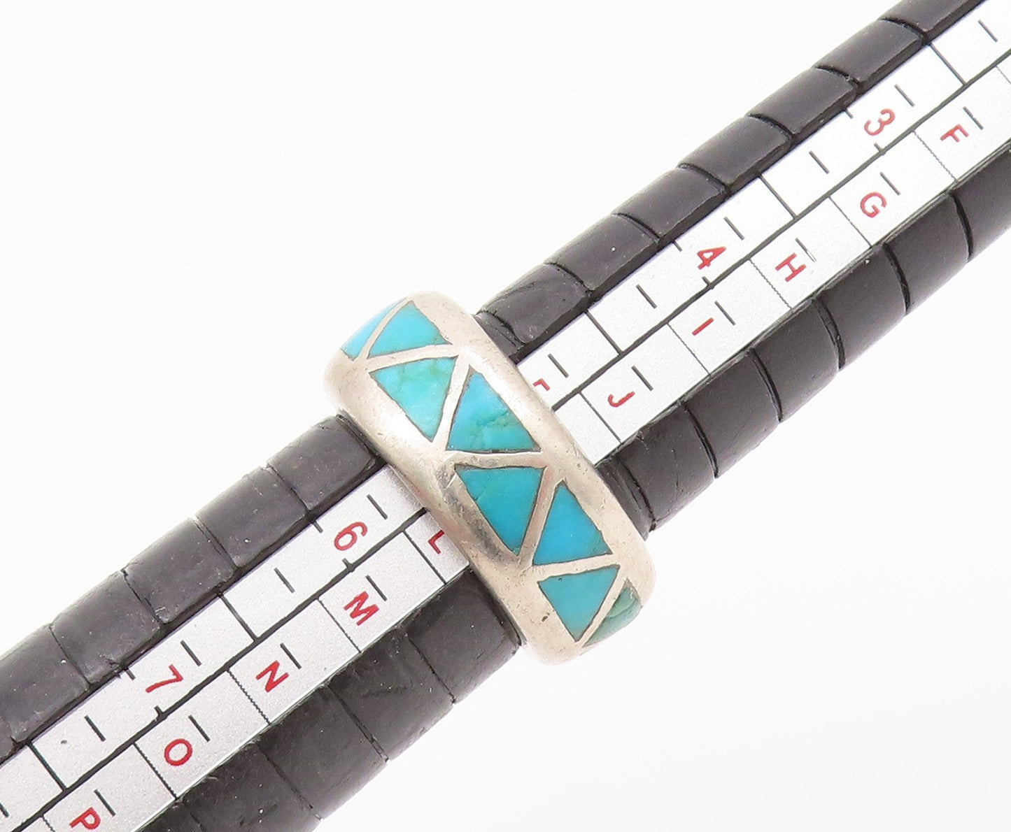 925 Sterling Silver Vintage Ring SOUTHWESTERN Triangle Turquoise Sz 5 RG33073