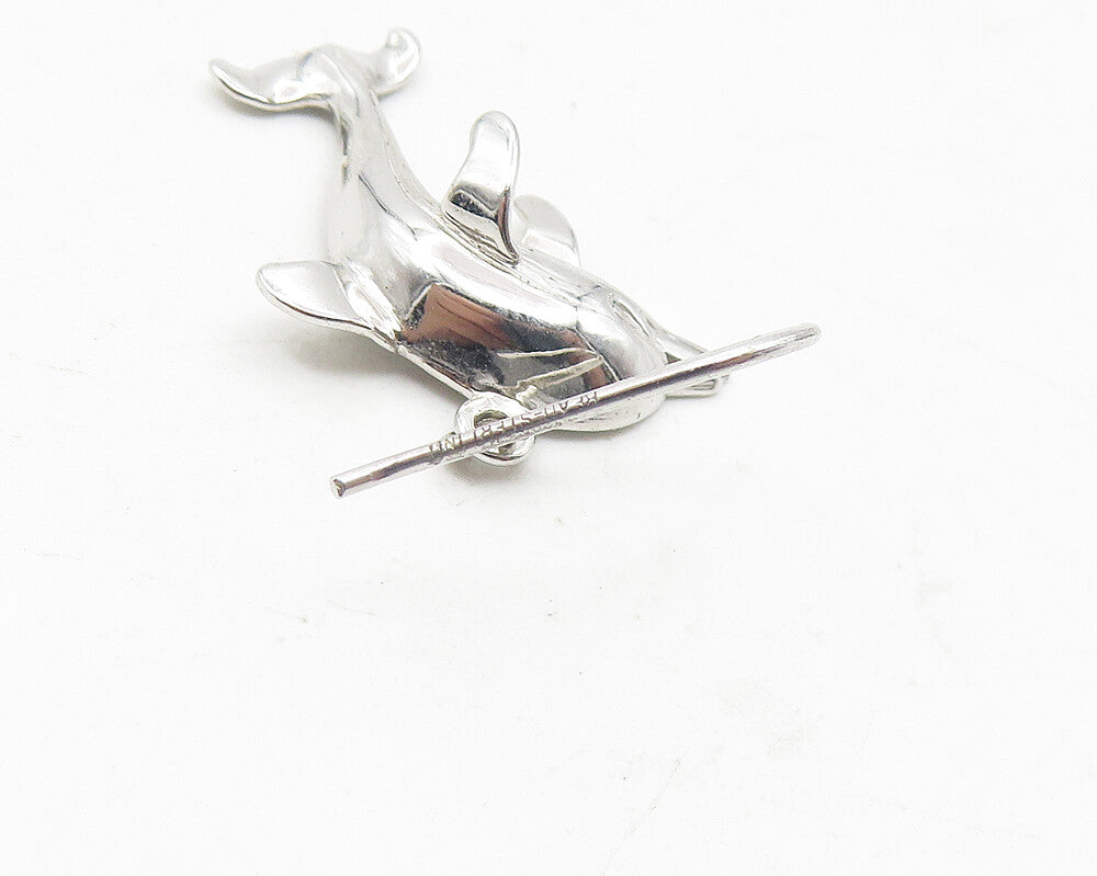 925 Sterling Silver Vintage Shiny Dolphin Motif Animal Drop Earrings EG5980